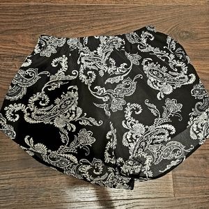 XS Black shorts with white Paisley design on cloth by Ambience Apparel